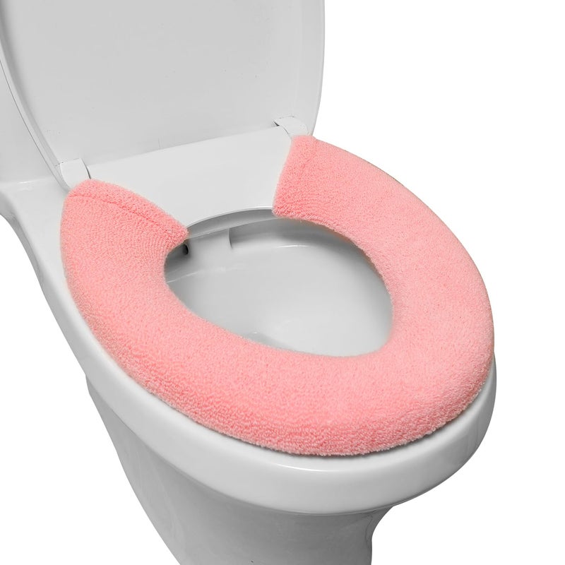 SENOMOR Toilet Seat Cover,Bathroom Soft Thicker Warmer with Snaps Fixed Stretchable Washable Fiber Cloth Toilet Seat Covers Pads Easy Installation& Cleaning (pink) - Image 1